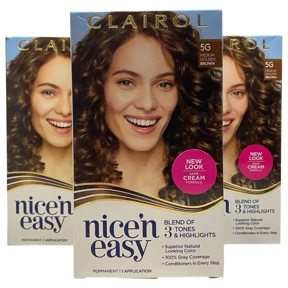Clairol Nice'n Easy Permanent Hair Color 5G Medium Golden Brown, Pack of 3